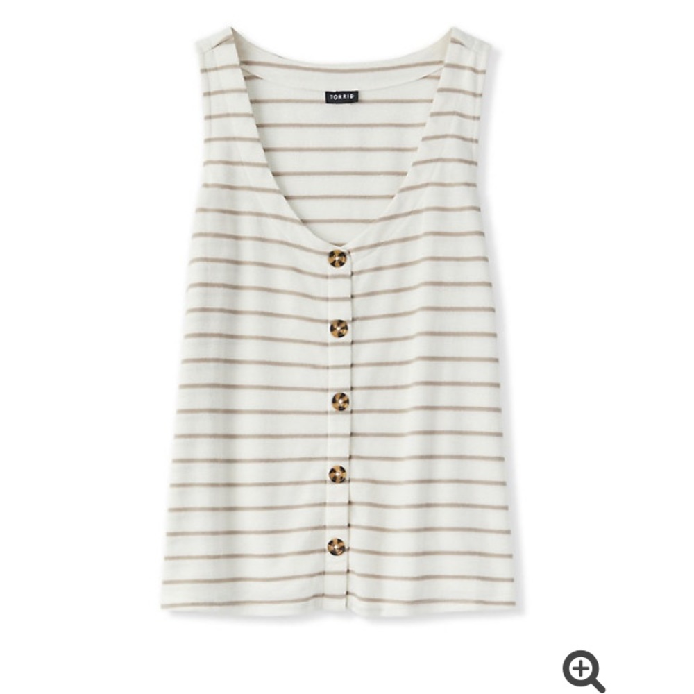 TORRID IVORY & TAUPE STRIPE BUTTON TANK